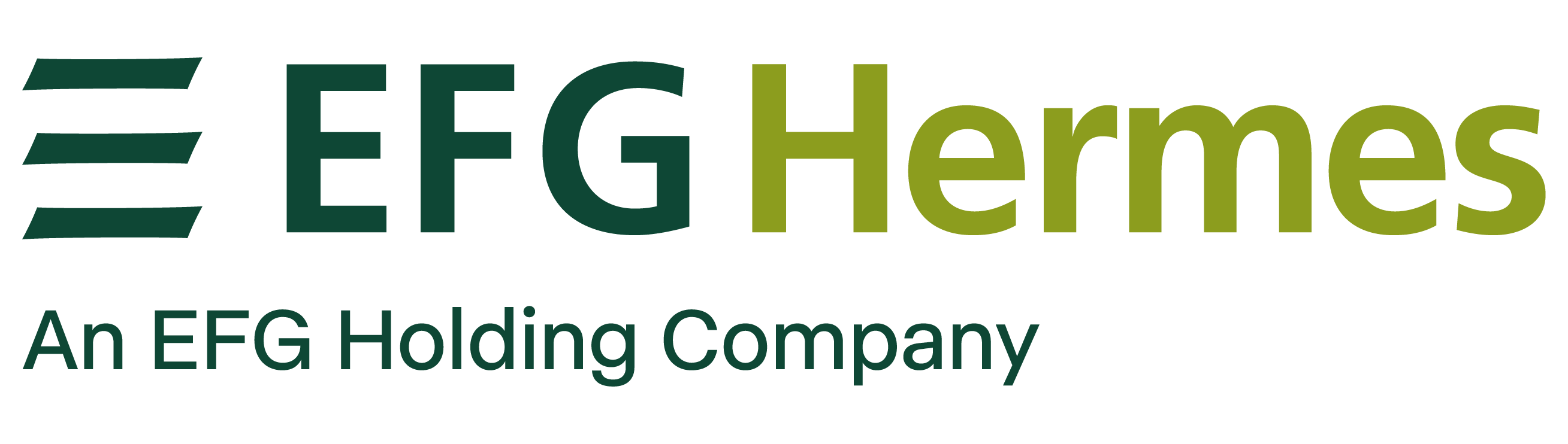 A logo displays "EFG Hermes" in two shades of green; a three-lined graphic precedes it. Below, smaller text reads "An EFG Holding Company."